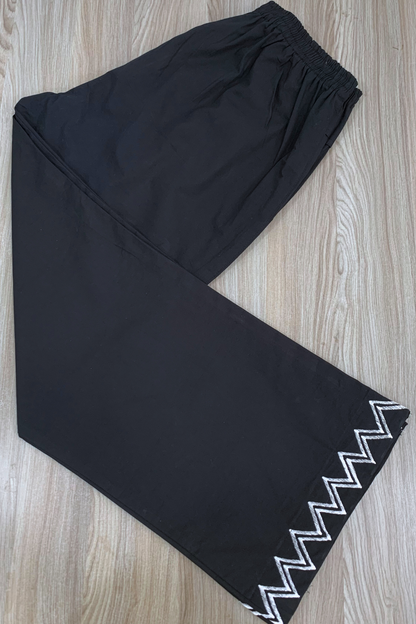 Black Embellished Rayon Palazzo