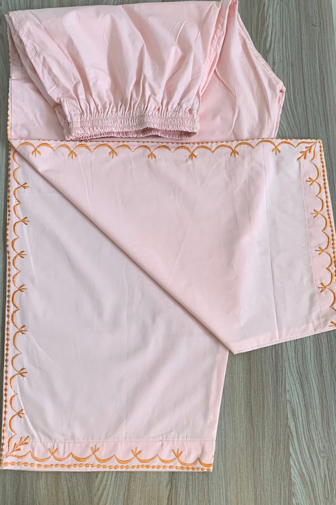 Peach Embroidered Cotton Palazzo