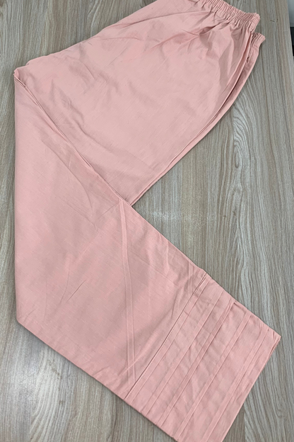 Baby Pink Pintucked Cotton Palazzo