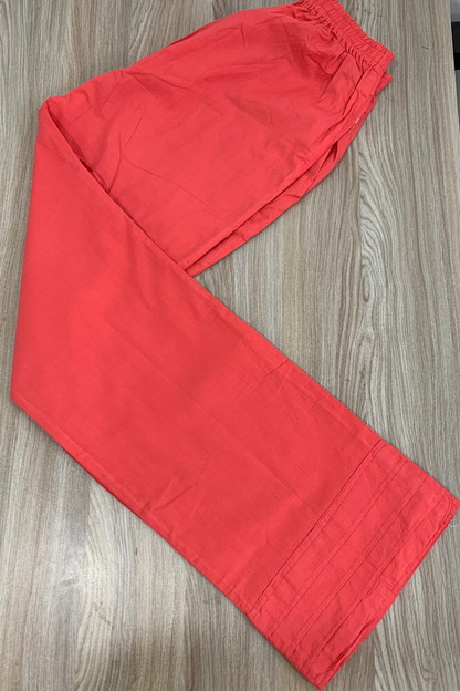 Pale Red Pintuked Cotton Palazzo