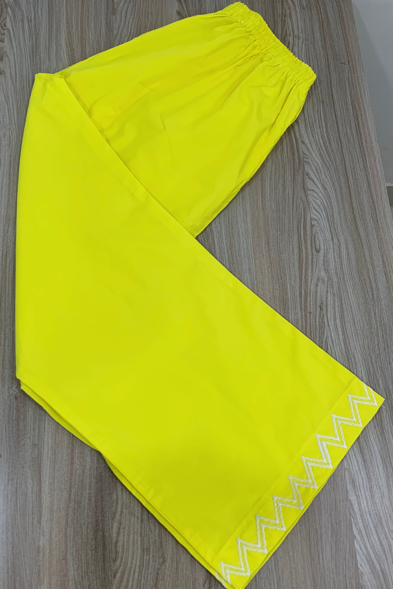 Neon Yellow Embellished Cotton Palazzo