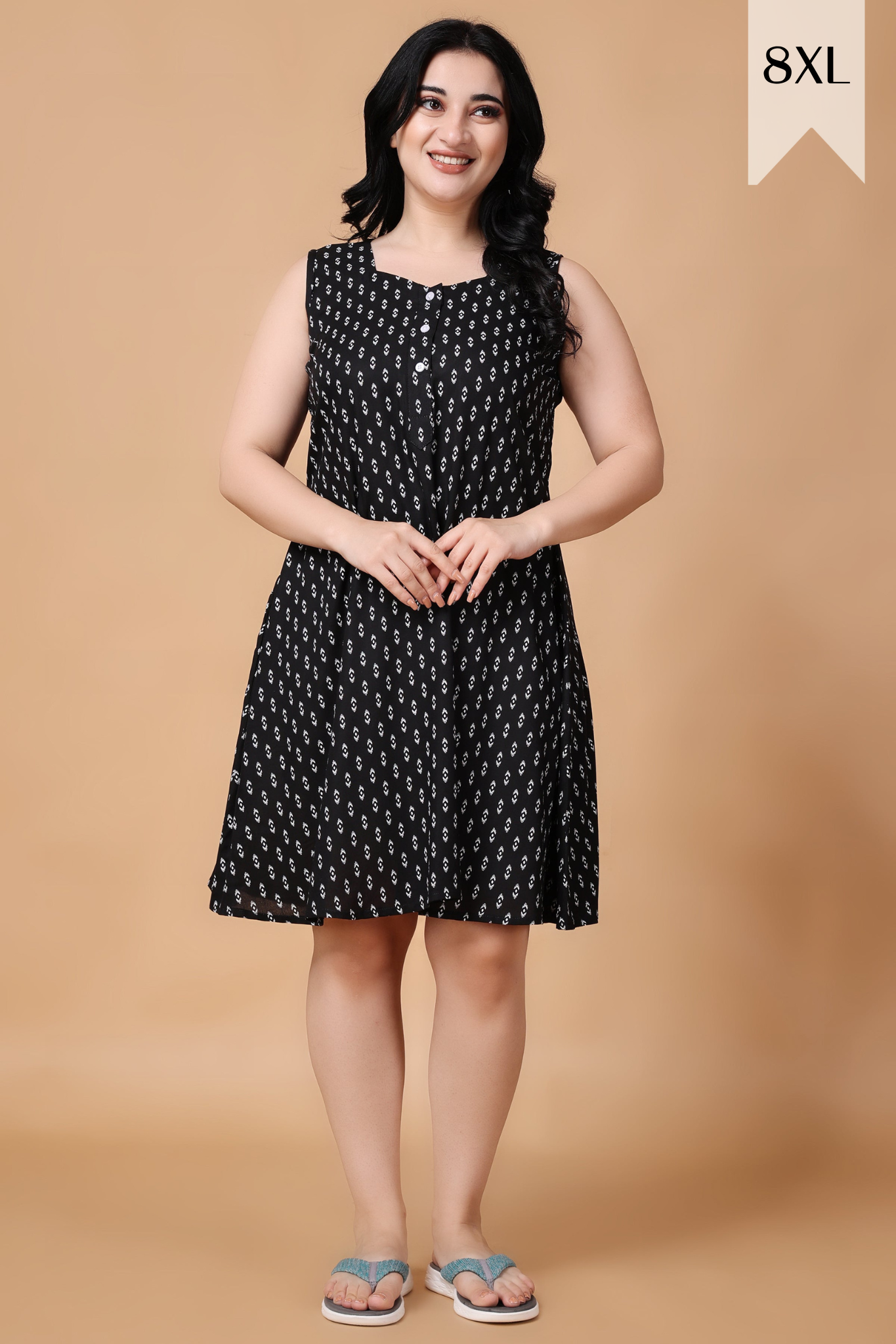 Starry Black Rayon Short Nighty