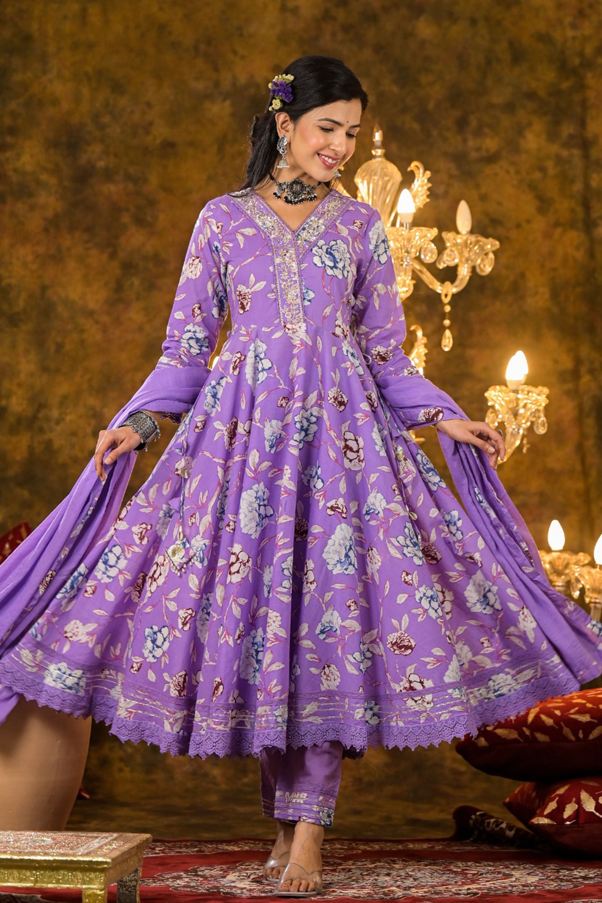 Floral Print Anarkali Suits