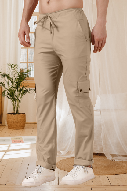 Creamy Beige Stretch Cargo Pants