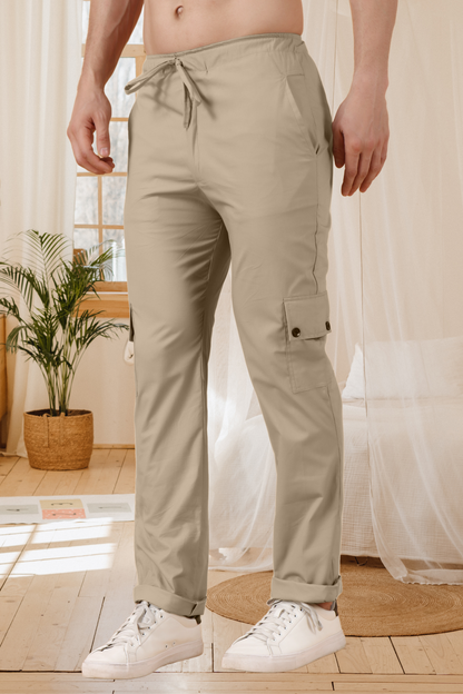 Cream Stretch Cargo Pants