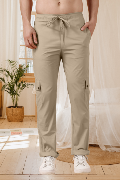 Cream Stretch Cargo Pants