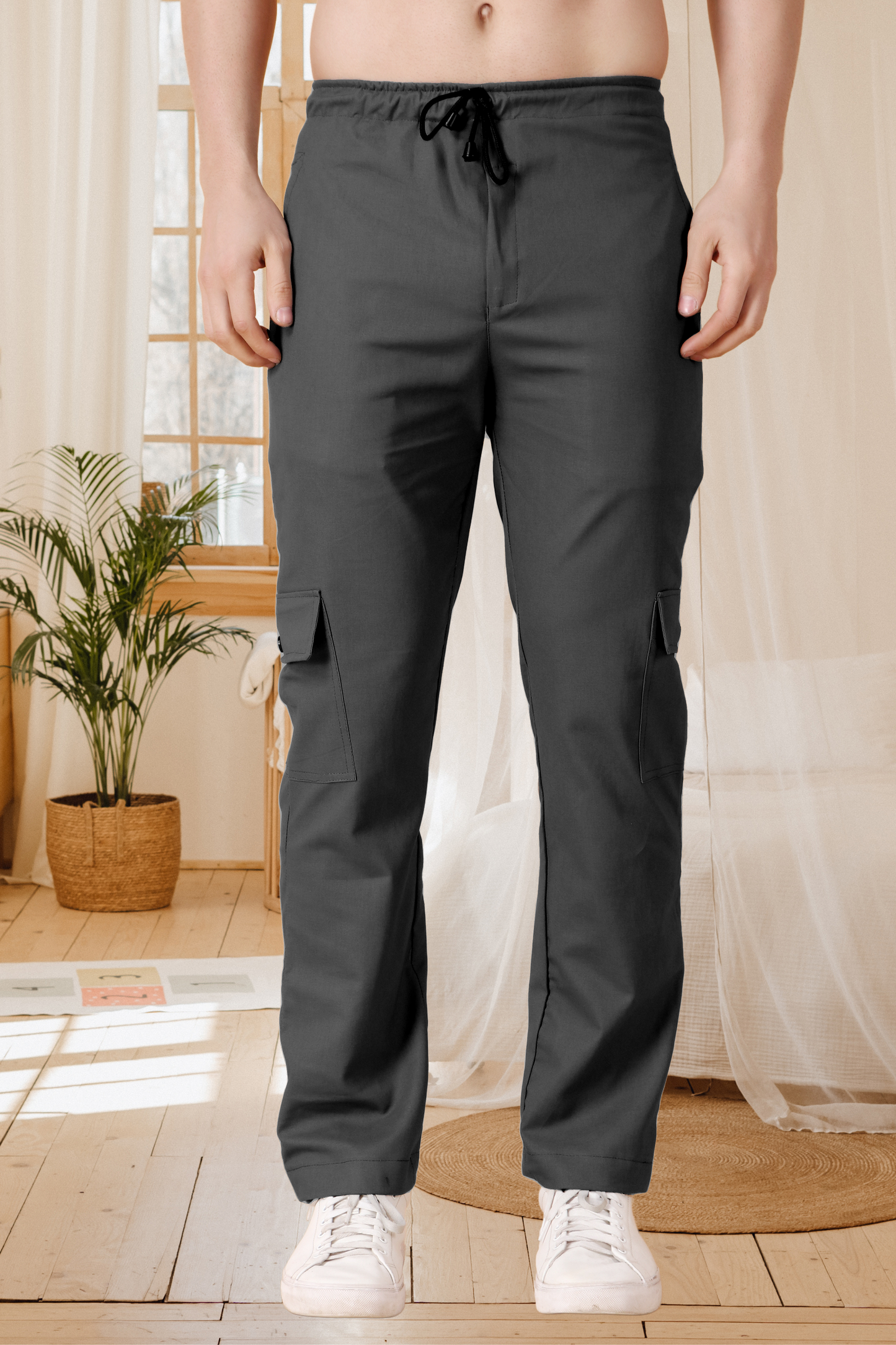 Smoke Black Stretch Cargo Pants