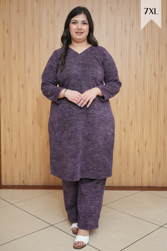 Purple Sparkle Knitted Suit Set