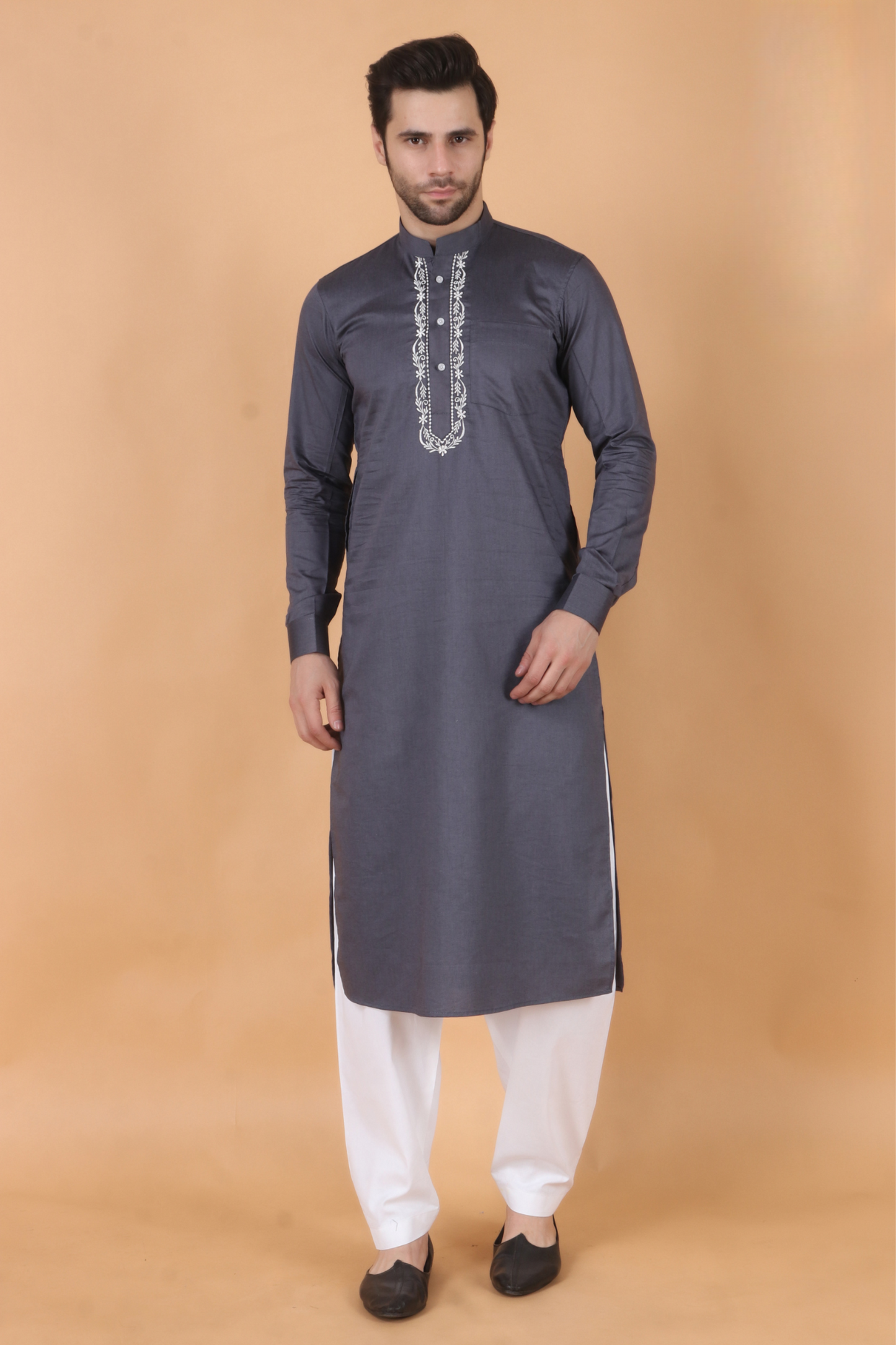 Grey Embroidered Kurta