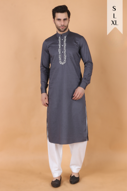 Grey Embroidered Kurta