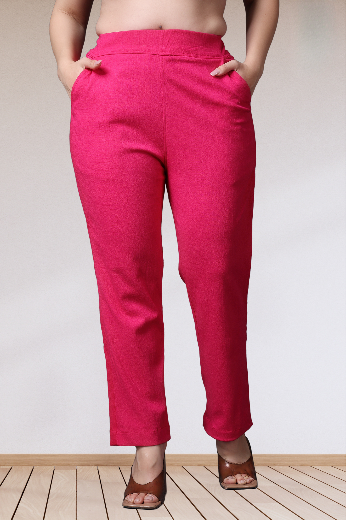 Magenta Lycra Slub Pants