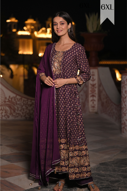 Opulent Purple Foiled Anarkali Set