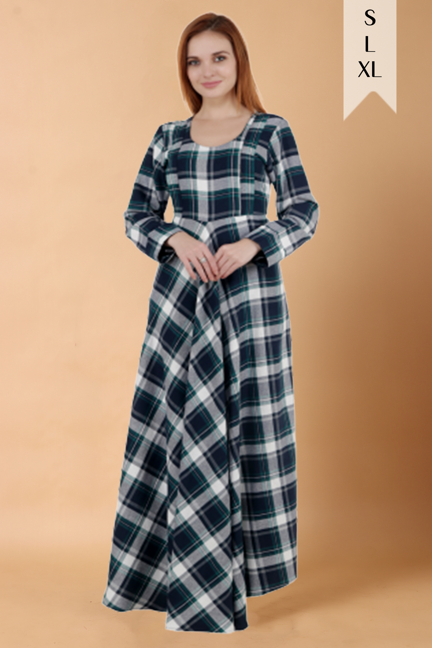 Navy Check Woollen Dress