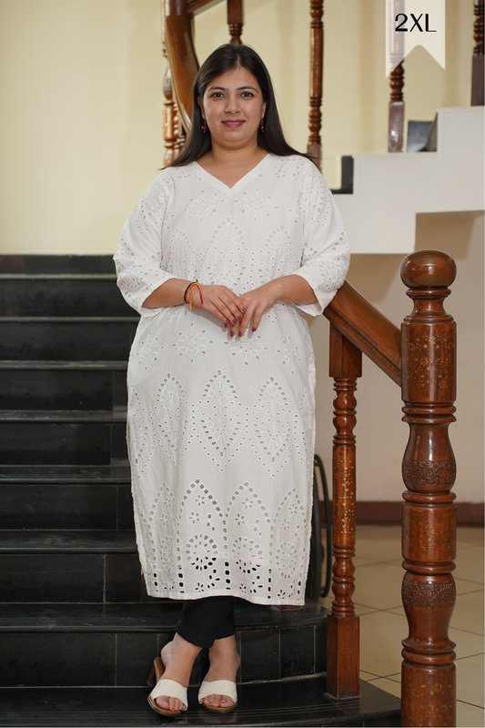 Vanilla Schiffli Cotton Kurta