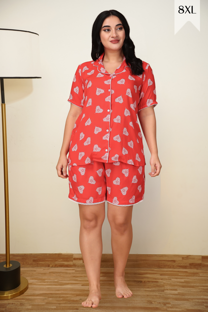 Red Hearty Rayon Short Suit