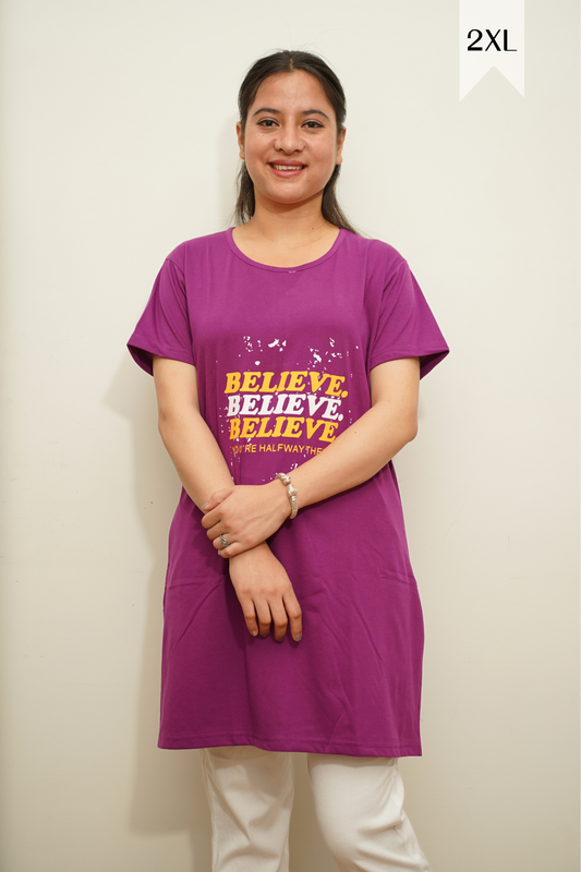 Purple Belief Women Cotton T-Shirt