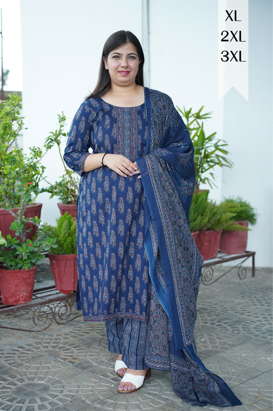 Indigo Aura Block Printed Suit Set