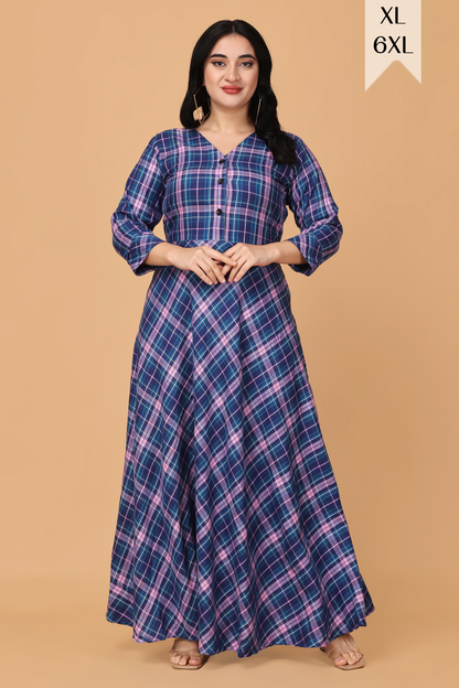 Indigo Breeze Twill Checked Dress