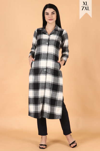 Black Checked Woollen Kurta