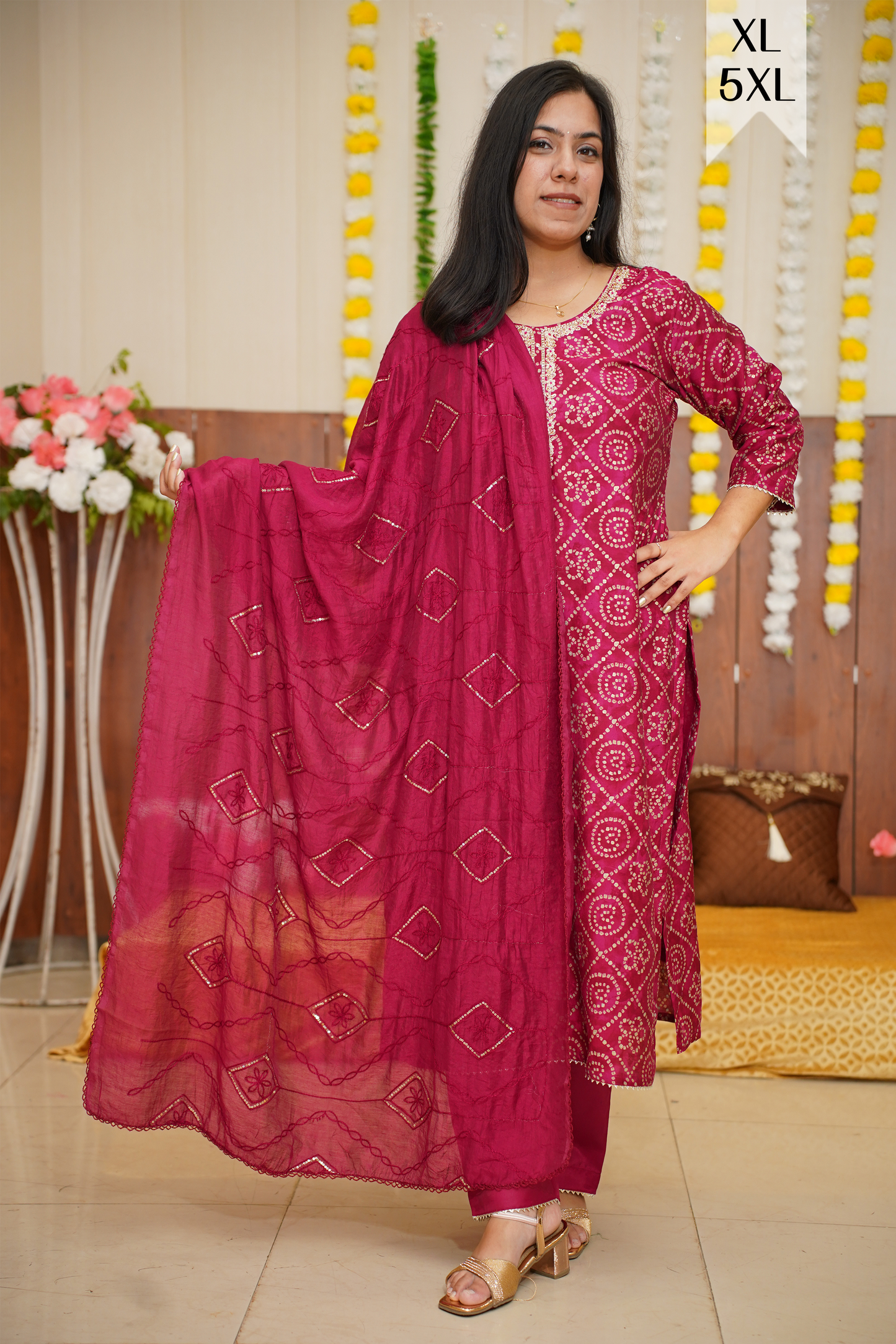 Magenta Bandhej Fancy Suit Set