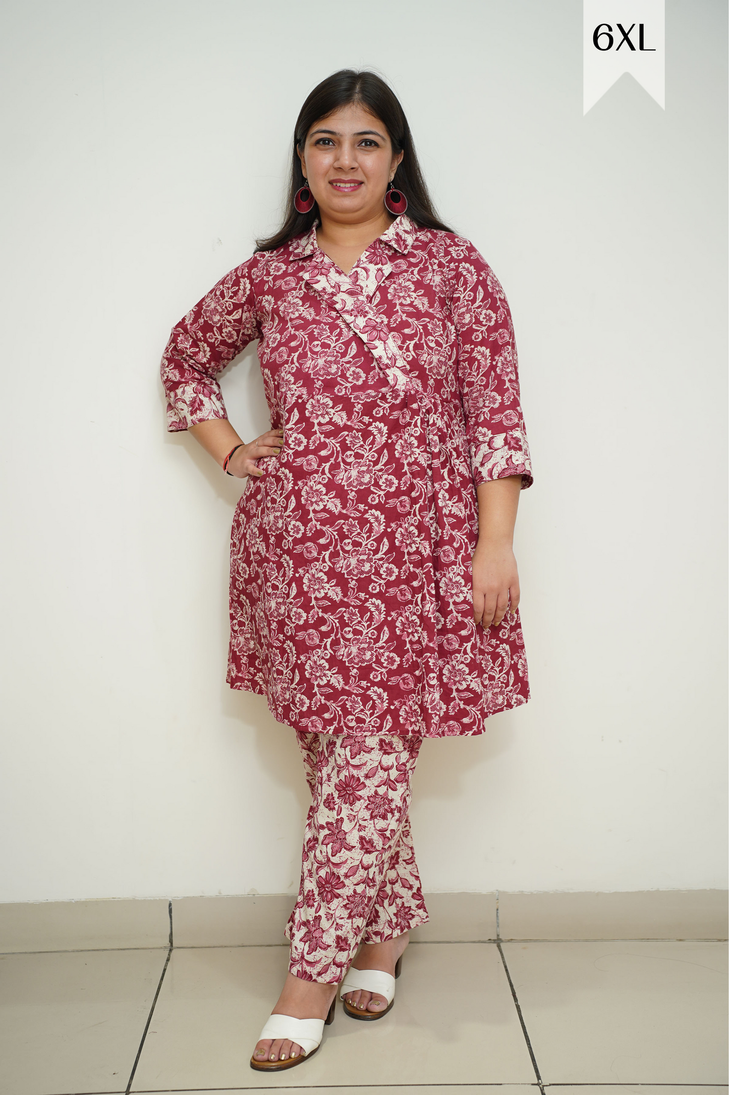 Maroon A-line Cotton Kurta