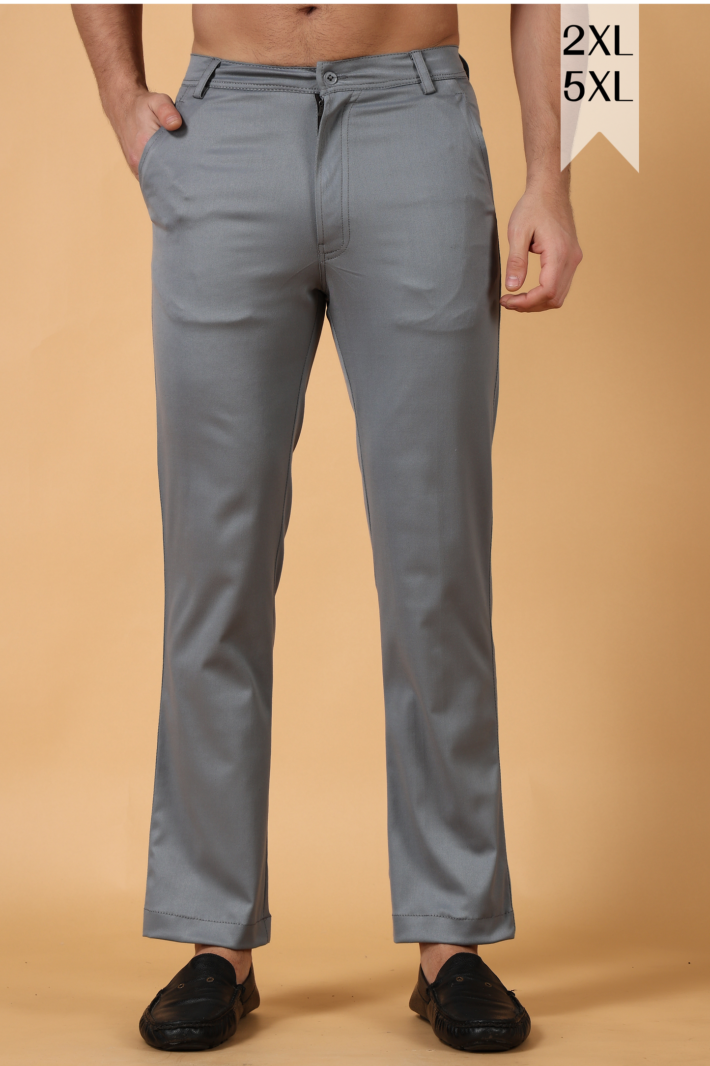 Grey Cotton Lycra Chinos