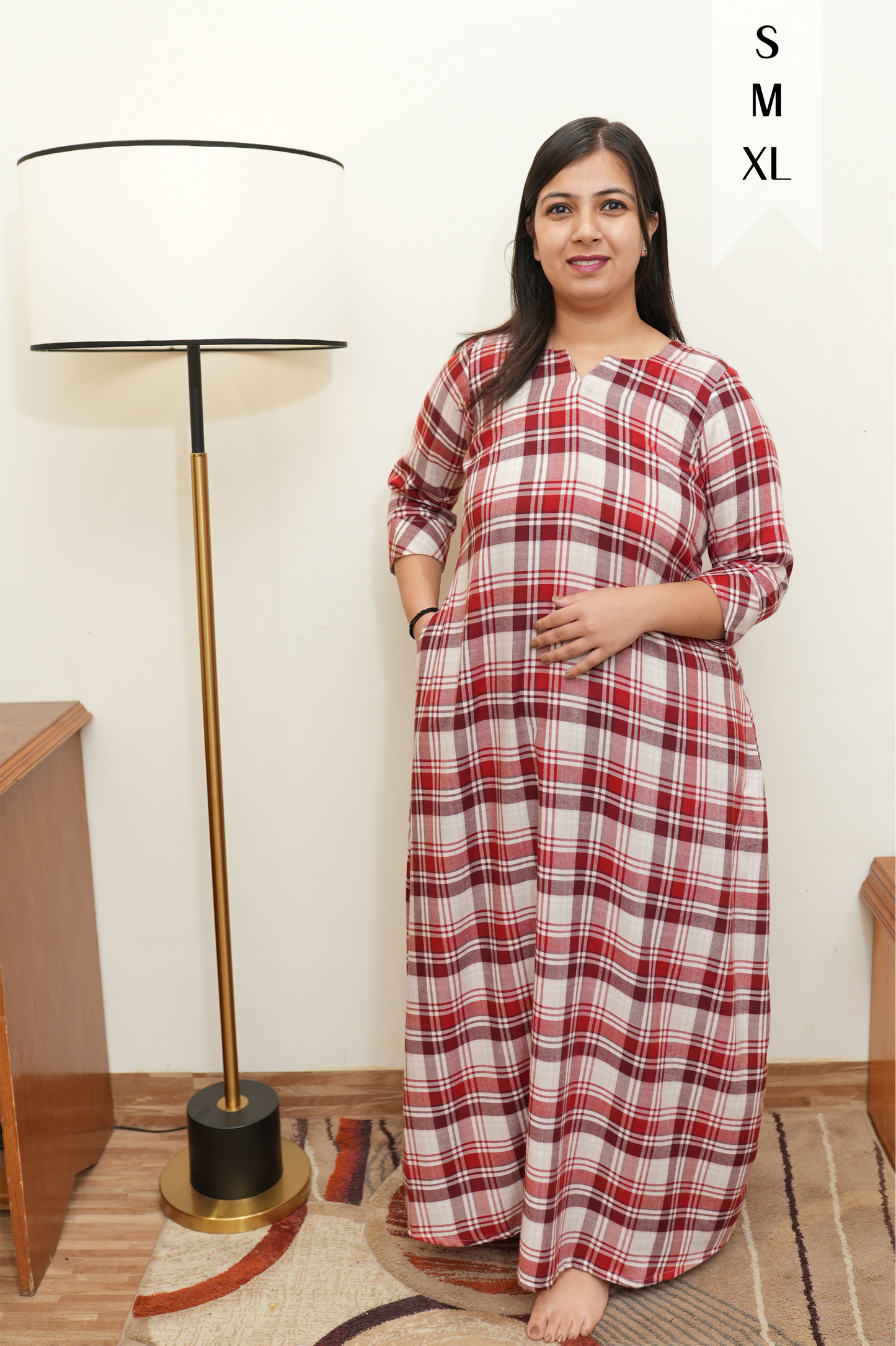 Rust Checked Woollen Night Gown