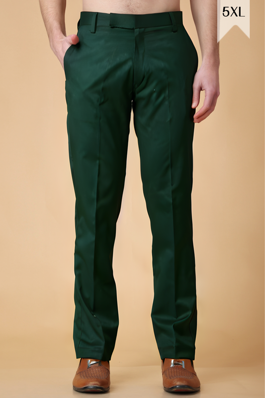 Bottle Green Solid Stretch Trousers