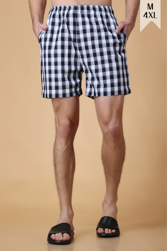 Classic Black Checked Cotton Shorts