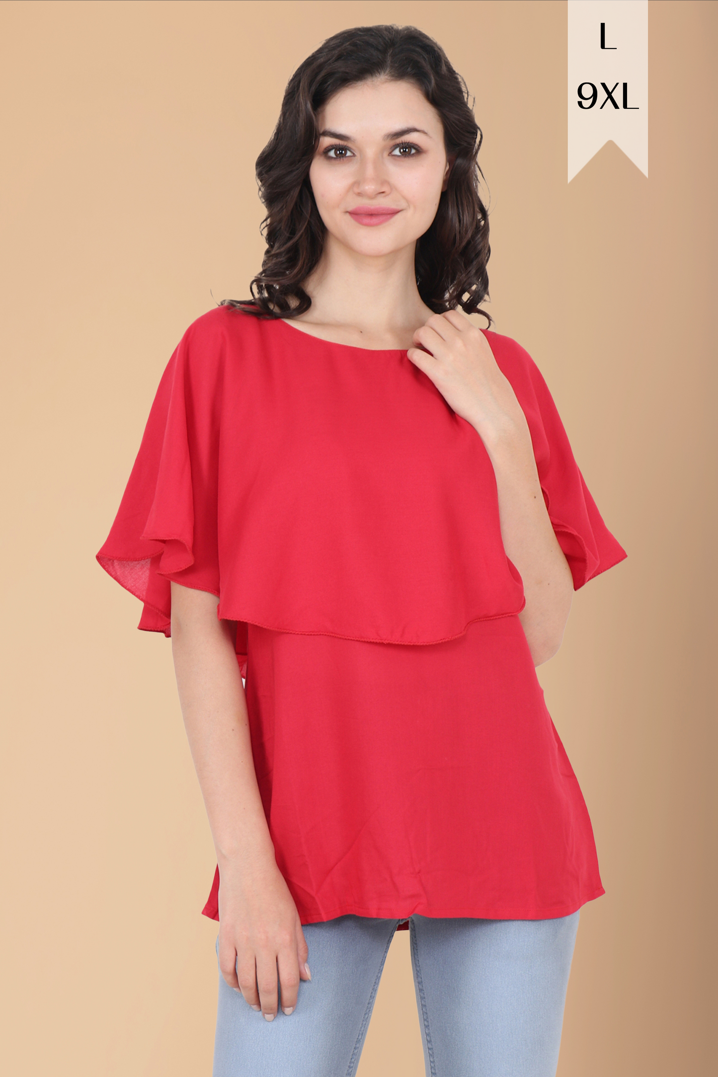 Red Rayon Cape Top