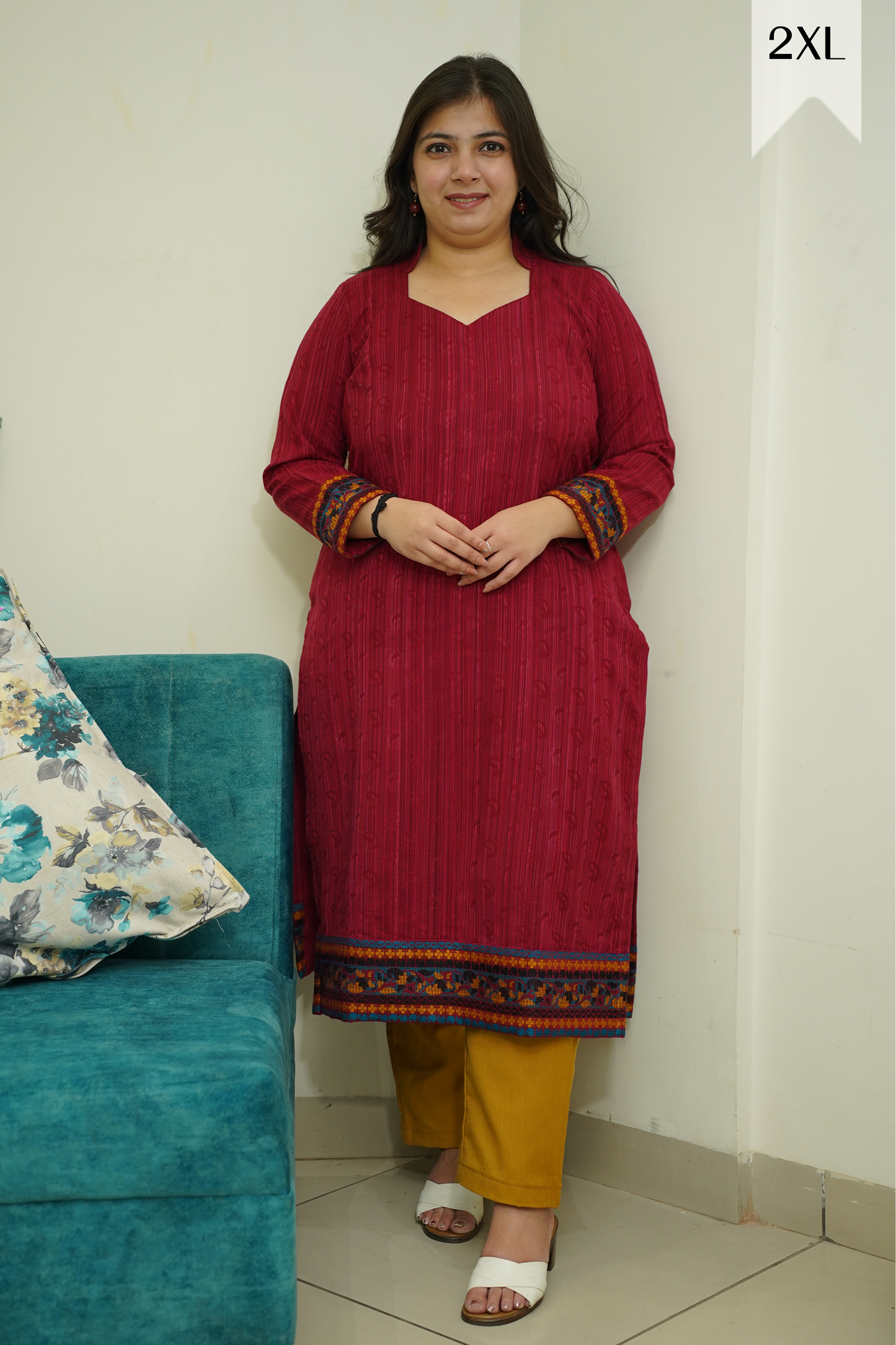 Fiery Maroon Woollen Kurta