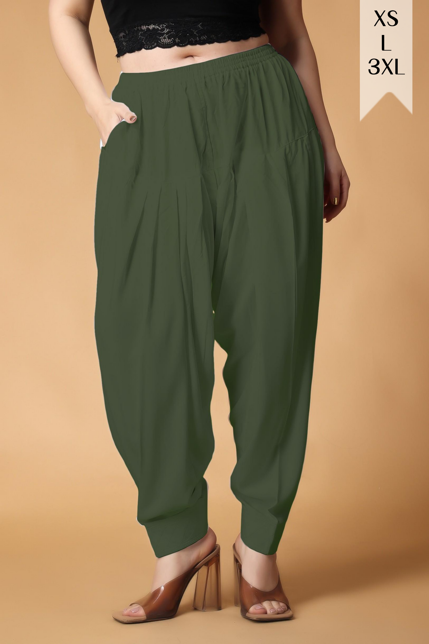 Army Green Pleated Cotton Salwar