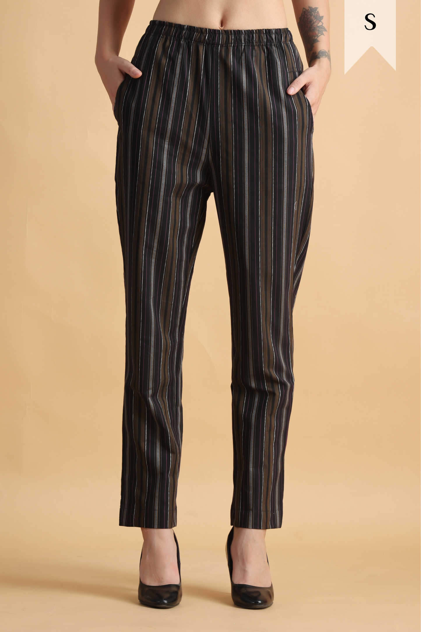 Black Multi Striped Palazzo Pant