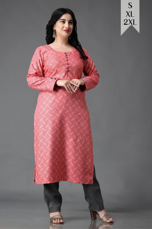 Peachy Blush Woollen Kurta Set