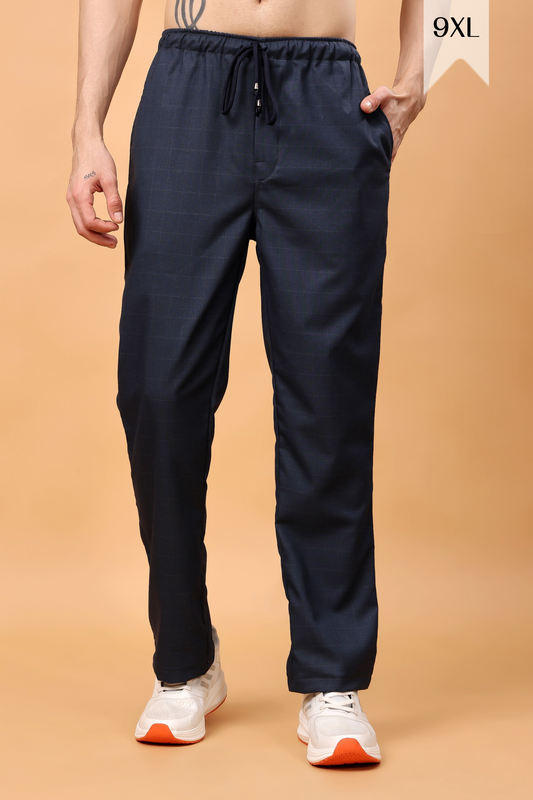 Navy Blue Checked Stretch Cargo