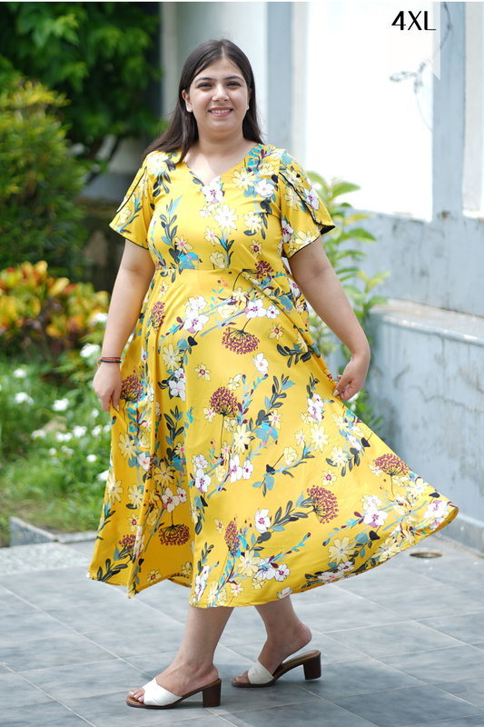 Vibrant Yellow Floral Dress