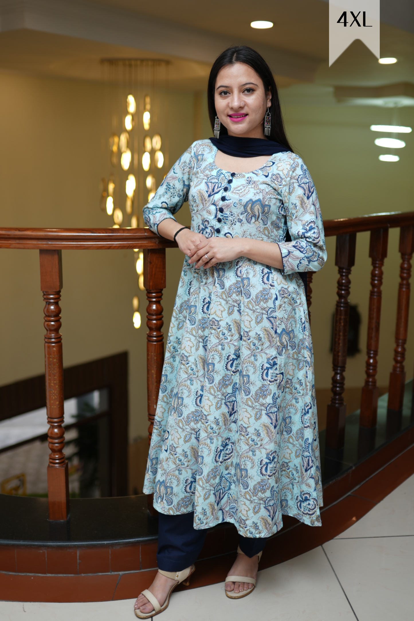 Aqua Serenity Cotton Anarkali Set