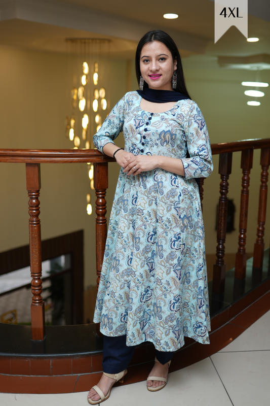 Aqua Serenity Cotton Anarkali Set