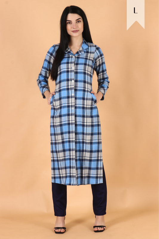 Blue Checked Woollen Kurta Set