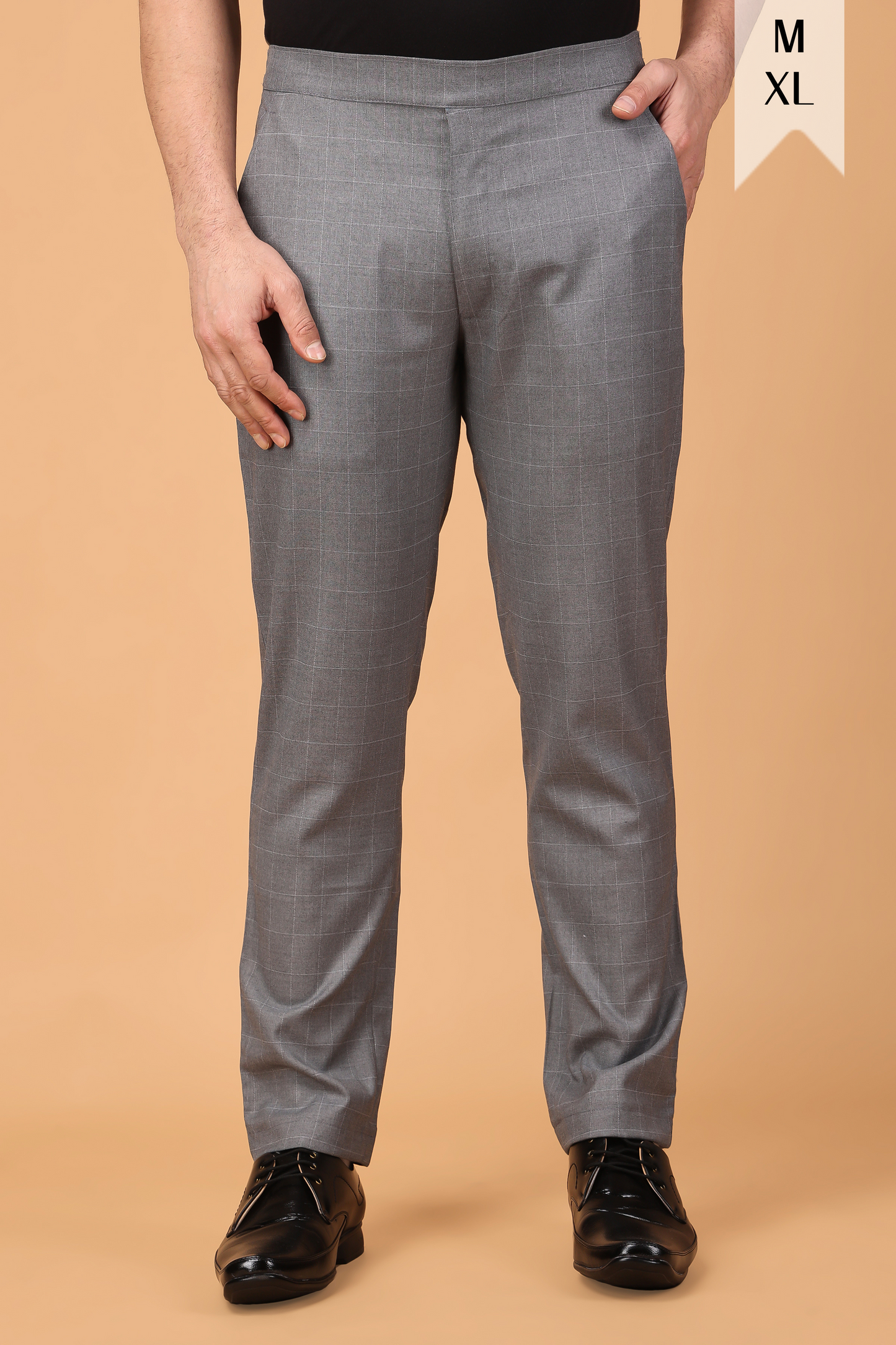 Graphite Checked Comfort Fit Trousers