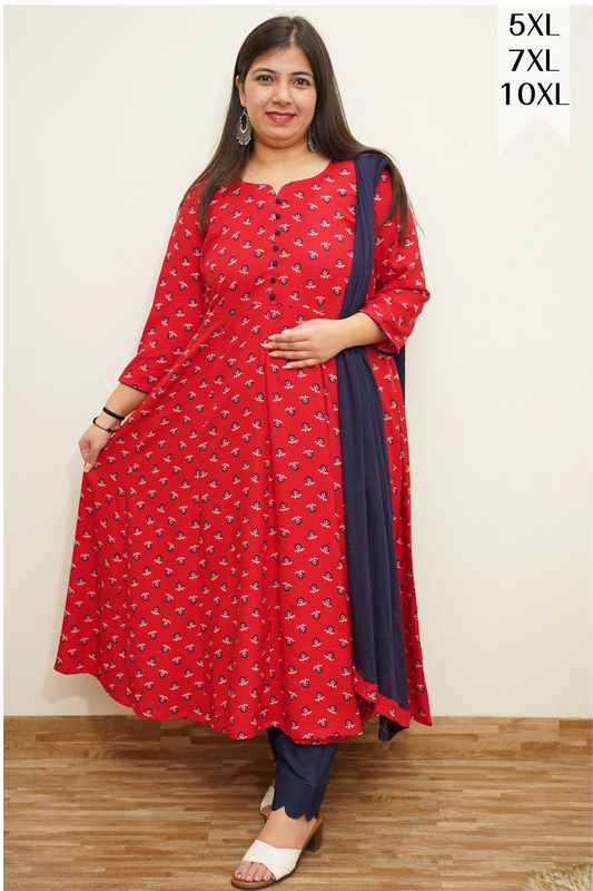 Vibrant Red Floral Anarkali Set