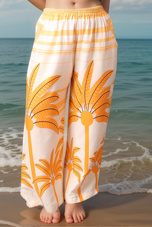 Peachy Palm Leaf Rayon Palazzo