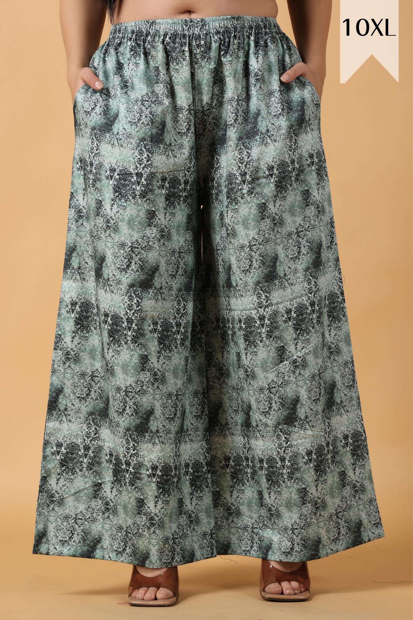 Grey Green Printed Palazzo Pants