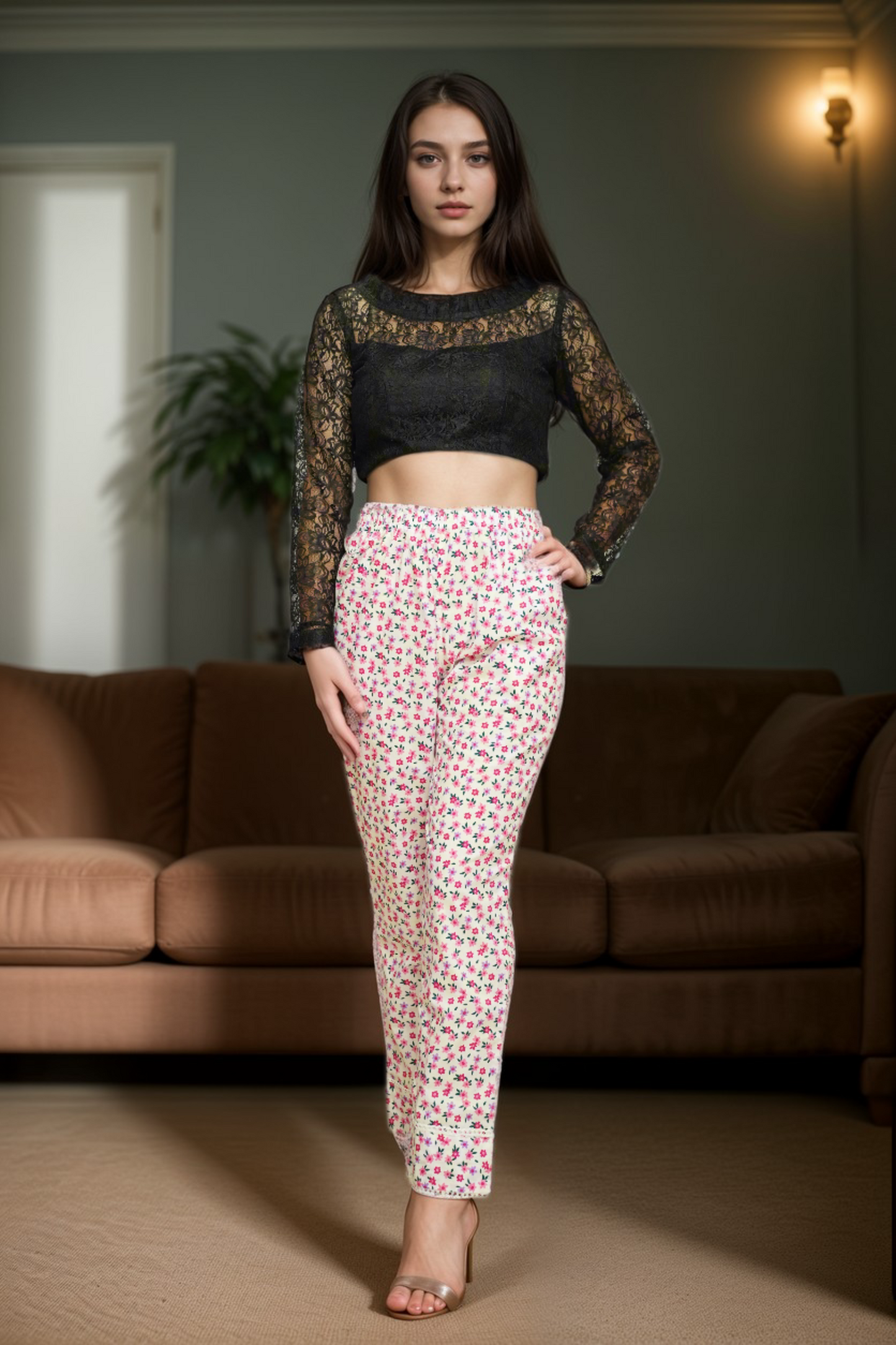 Pink Bloomy Cotton Pants