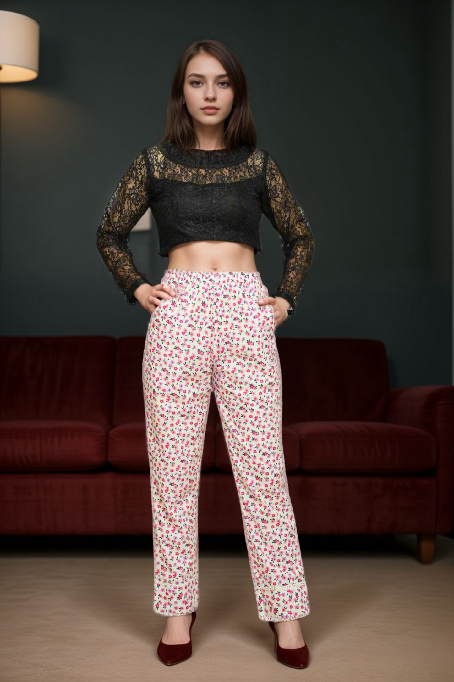 Pink Bloomy Cotton Pants