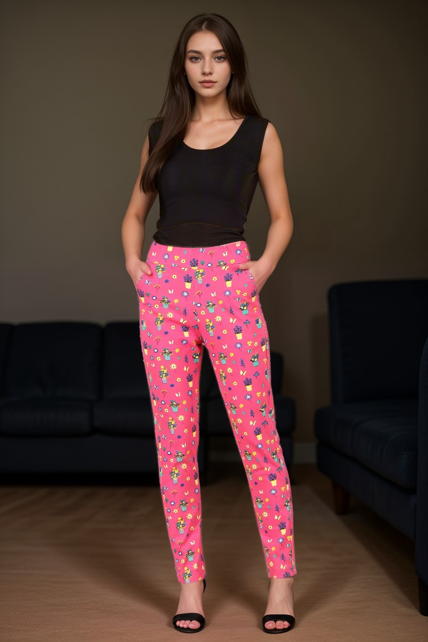 Pink Printed Lycra Pant