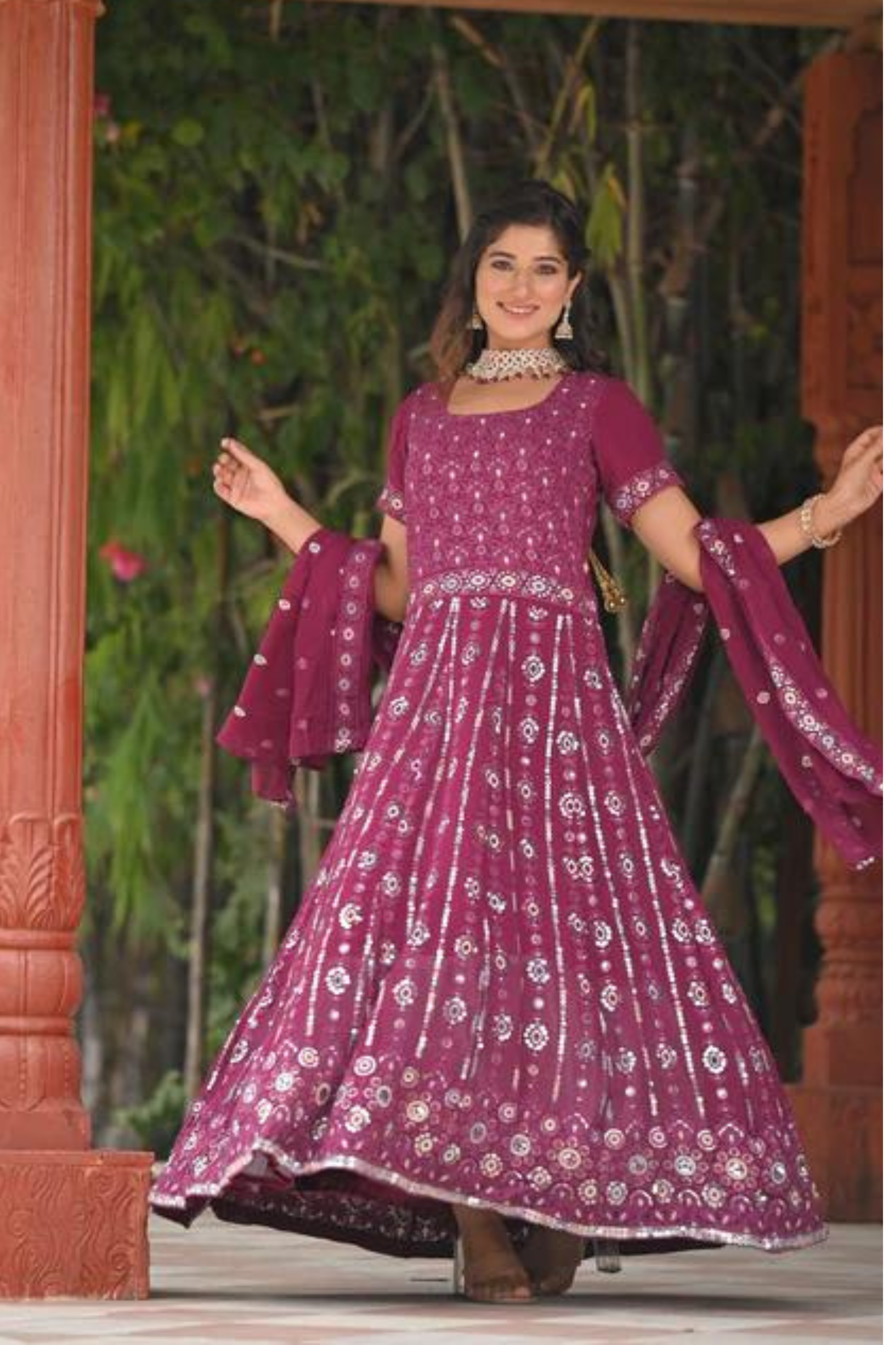 Buy Semi Stitched Tissue Off Shoulder Plus Size Anarkali Dresses Online for  Women in USA