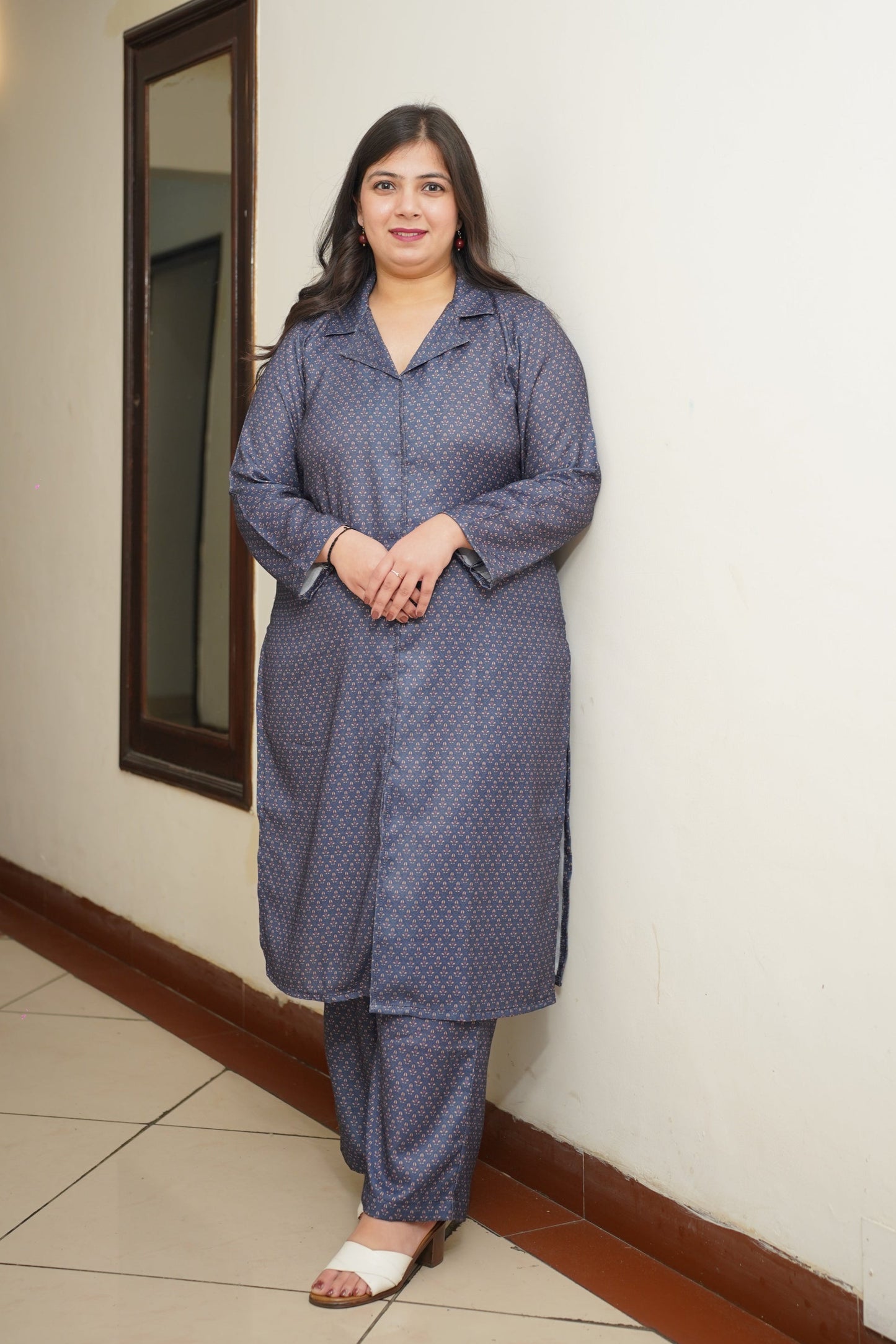 Smoke Blue Woollen Kurta Set