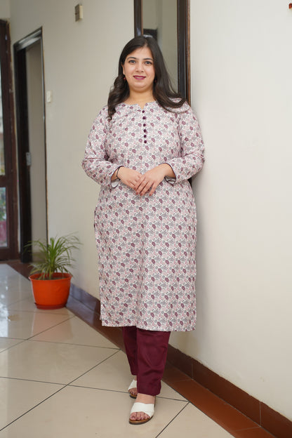 Ivory Merlot Woollen Kurta Set