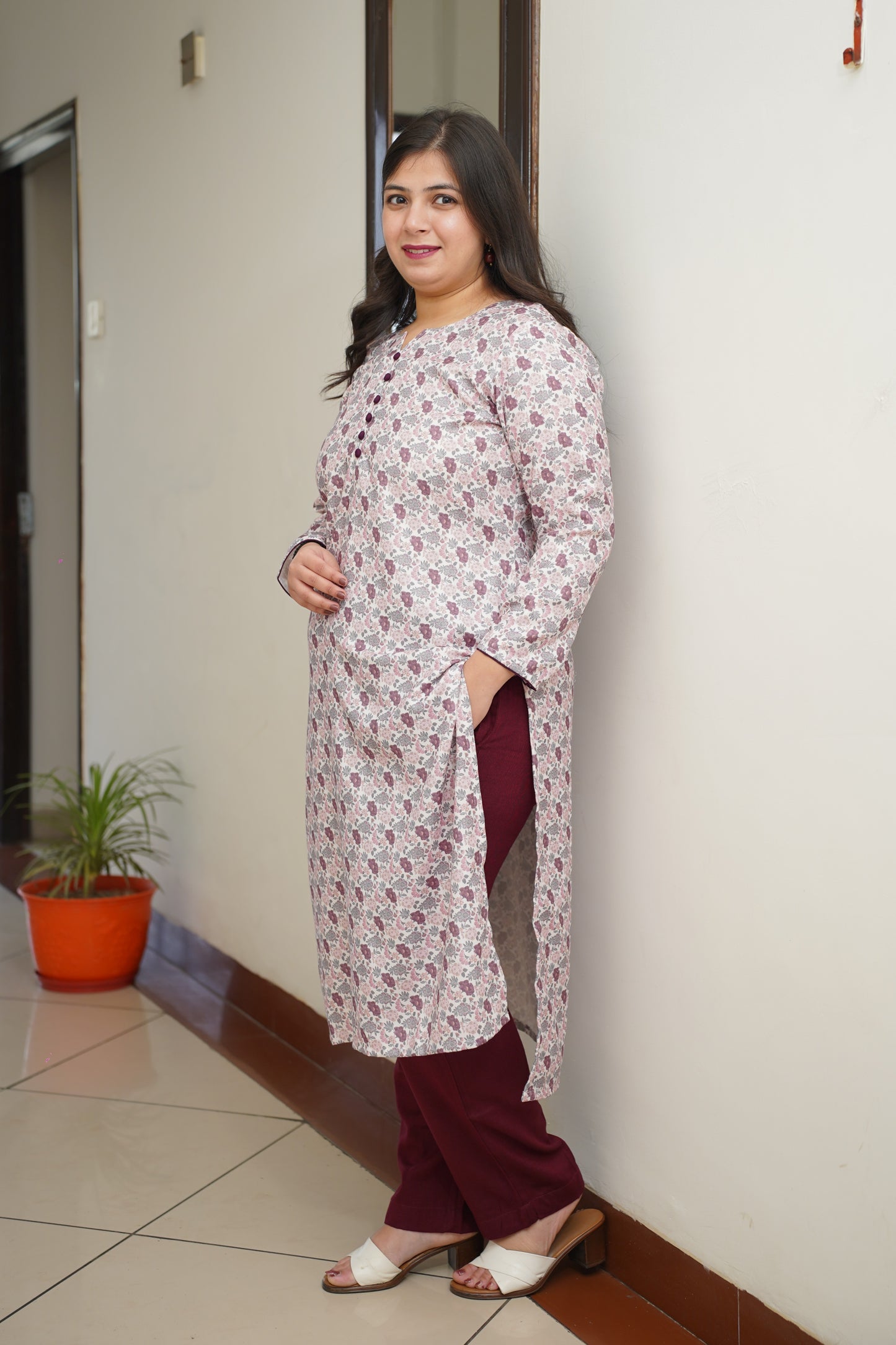 Ivory Merlot Woollen Kurta Set